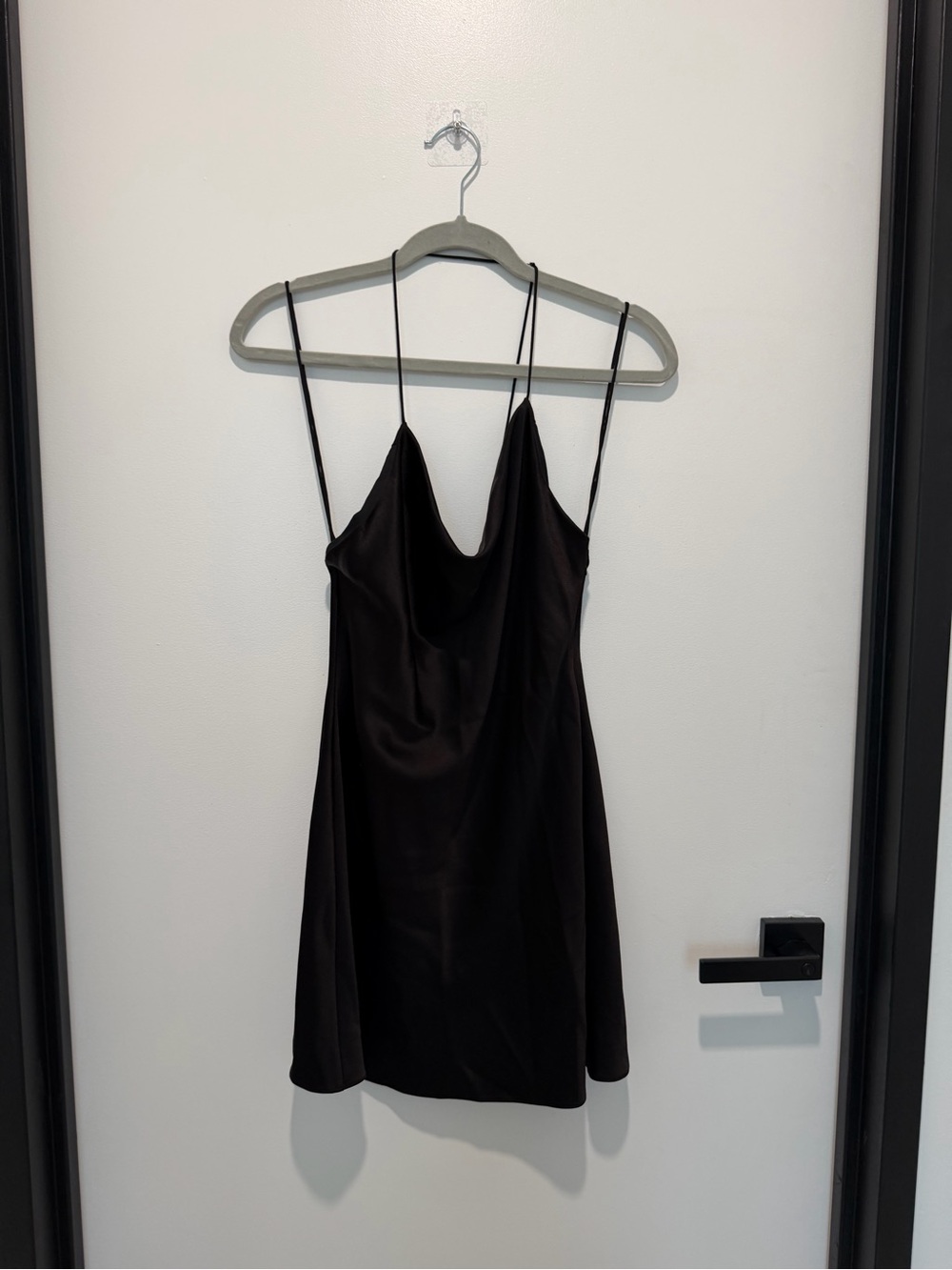 Alice + Olivia Black Satin Slip Dress with Spaghetti Straps